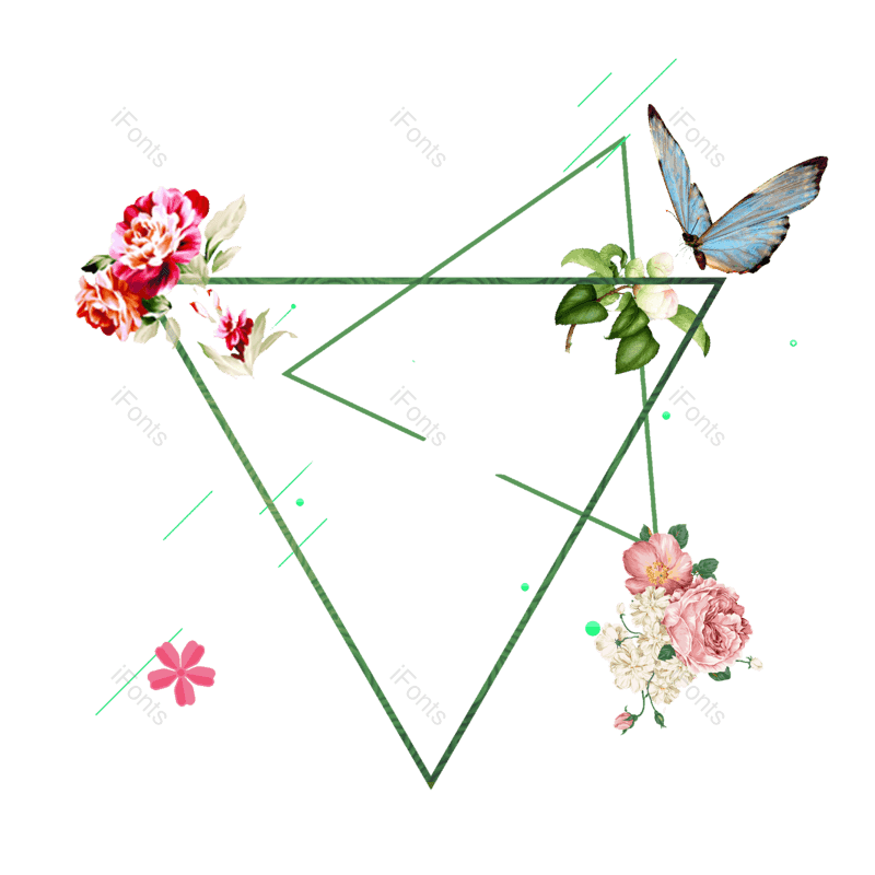 水墨图片,花环元素,夏天边框PNG,三角形免抠素材